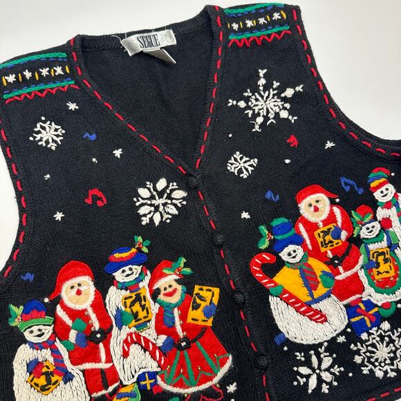 Y2K Segue Ugly Christmas Sweater Vest Black Size XL - Picture 2 of 7